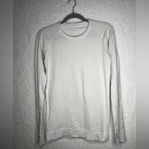 Lululemon White Textured Thermal Long Sleeve Crew Neck‎ Top Sz 8 Activewear Gym